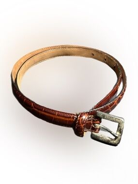 Vintage Harken Leather Belt Brown  Alligator/Croc Embossed Leather Large 34/36